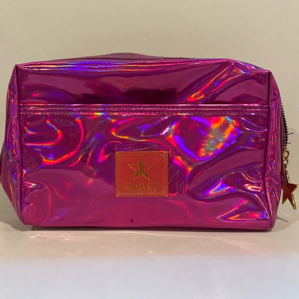 Jeffree Star Holographic Pink Makeup Bag With Gold Zipper  beauty cosmetics bags